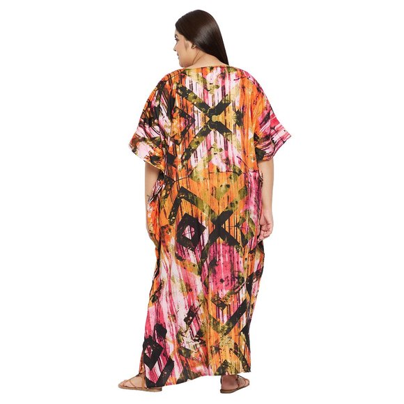 Womens Multicolor Geometric Maxi Dress Caftan Cover Up Evening Gown for Party - Picture 9 of 9